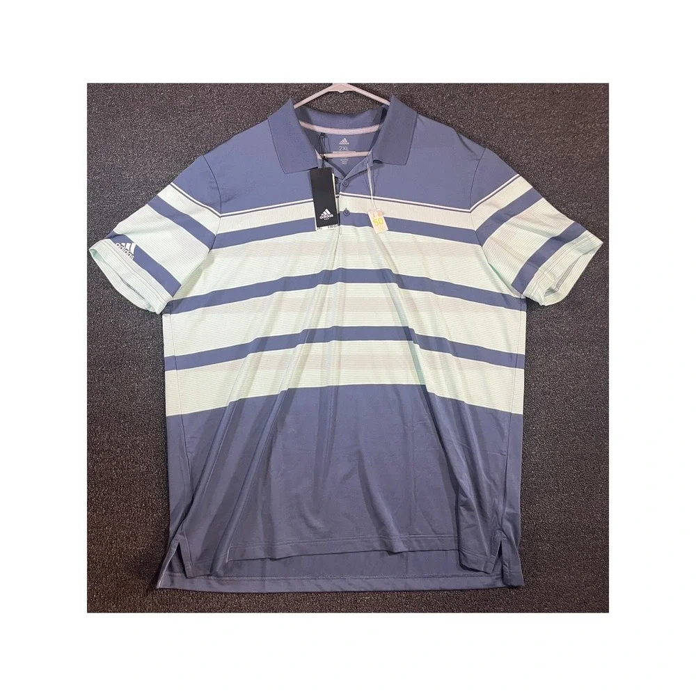 Adidas‎ Golf Mens Ultimate Wrap Polo Shirt Blue Mint Striped 2XL New
